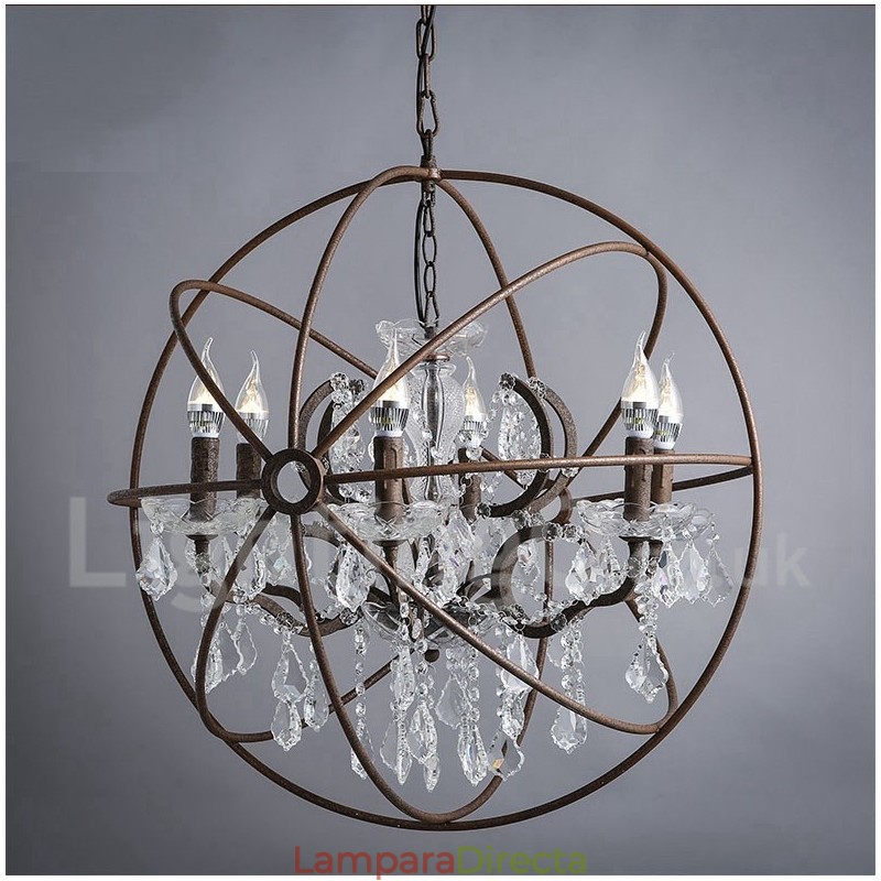 Lámpara colgante de metal con pintura de cristal vintage de 60 cm y 80 cm de diámetro, color oxidado.