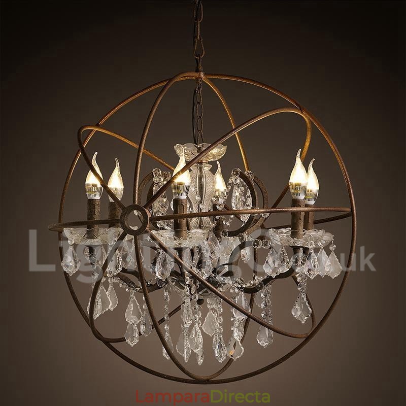 Lámpara colgante de metal con pintura de cristal vintage de 60 cm y 80 cm de diámetro, color oxidado.