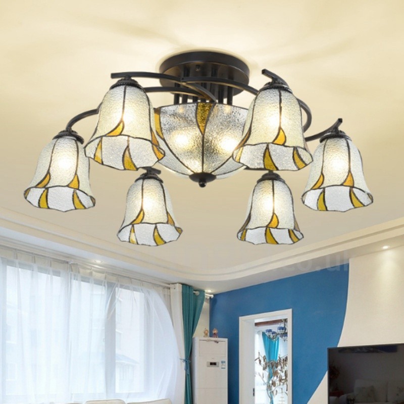 Lámpara de araña de metal integrada para baño, estilo mediterráneo, de 9 luces