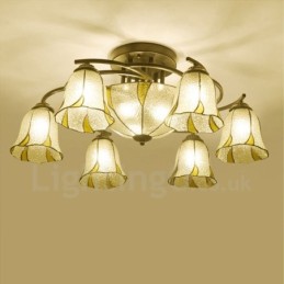 Lámpara de araña de metal integrada para baño, estilo mediterráneo, de 9 luces