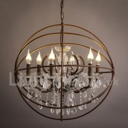 Lámpara colgante de metal con pintura de cristal vintage de 60 cm y 80 cm de diámetro, color oxidado.