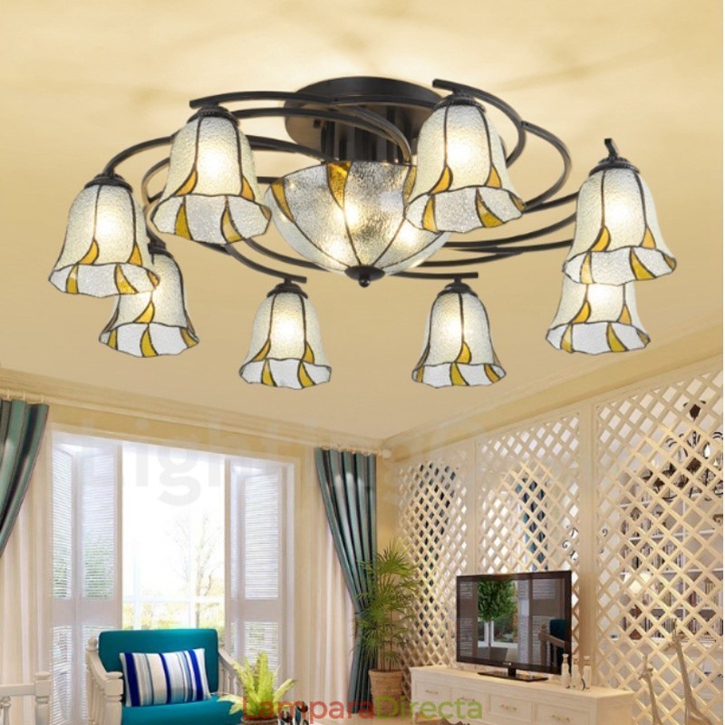Lámpara de araña de metal integrada para baño, estilo mediterráneo, 11 luces
