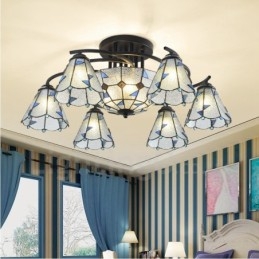 Lámpara de araña de metal integrada para baño, estilo mediterráneo, de 9 luces