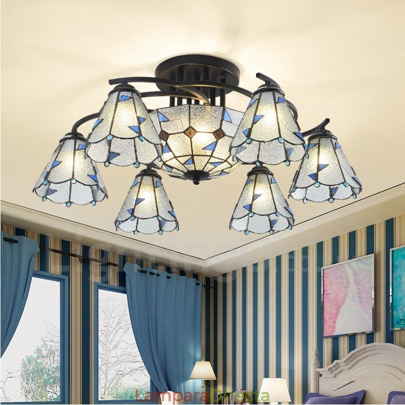 Lámpara de araña de metal integrada para baño, estilo mediterráneo, de 9 luces