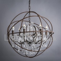 Lámpara colgante de metal con pintura de cristal vintage de 60 cm y 80 cm de diámetro, color oxidado.