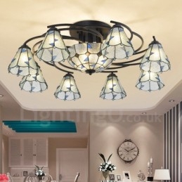 Lámpara de araña de metal integrada para baño, estilo mediterráneo, 11 luces