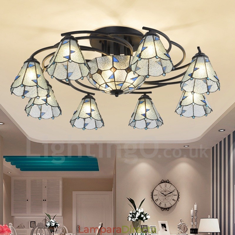Lámpara de araña de metal integrada para baño, estilo mediterráneo, 11 luces