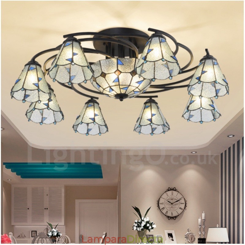Lámpara de araña de metal integrada para baño, estilo mediterráneo, 11 luces
