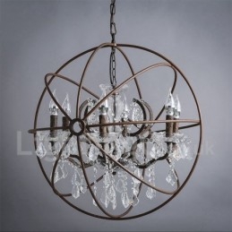 Lámpara colgante de metal con pintura de cristal vintage de 60 cm y 80 cm de diámetro, color oxidado.