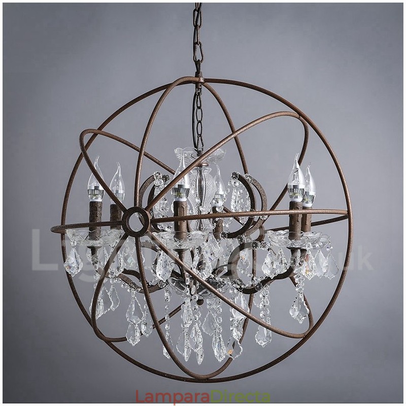 Lámpara colgante de metal con pintura de cristal vintage de 60 cm y 80 cm de diámetro, color oxidado.