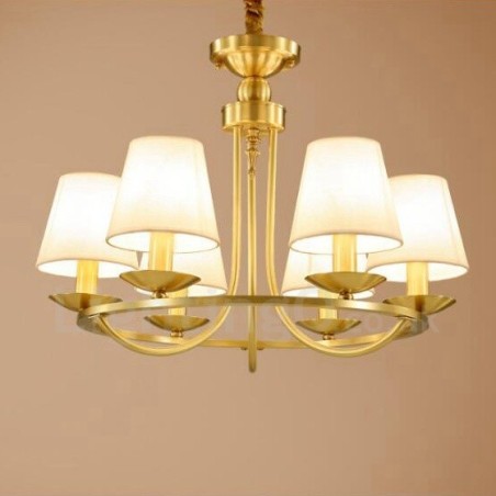 Lámpara de araña rústica de 6 luces con iluminación integrada de metal y cobre Lámpara de araña rústica de 6 luces con iluminación integrada de metal y cobre