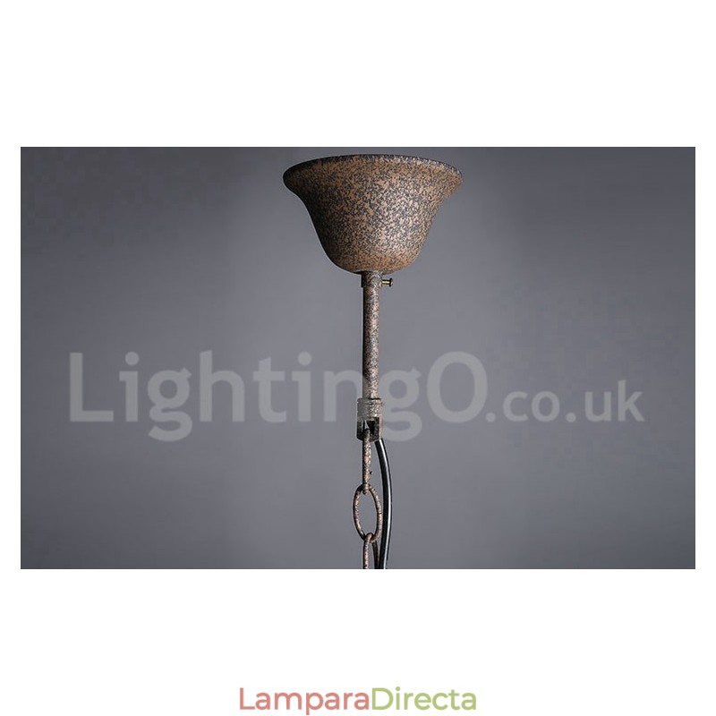 Lámpara colgante de metal con pintura de cristal vintage de 60 cm y 80 cm de diámetro, color oxidado.