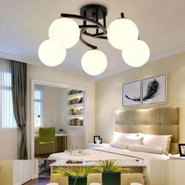 Lámpara de araña rústica integrada de 5 luces con pantalla de cristal