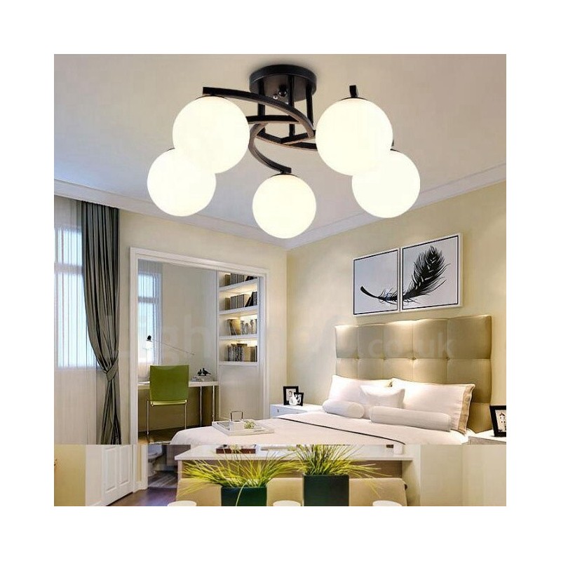 Lámpara de araña rústica integrada de 5 luces con pantalla de cristal