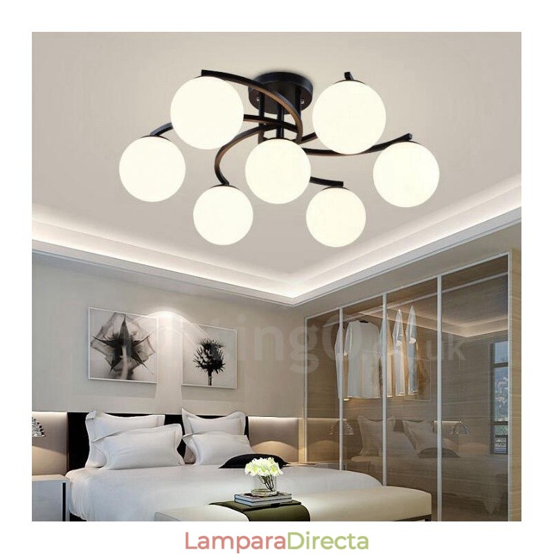Lámpara de araña rústica integrada de 7 luces con pantalla de cristal