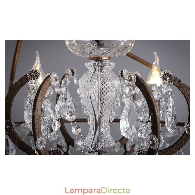 Lámpara colgante de metal con pintura de cristal vintage de 60 cm y 80 cm de diámetro, color oxidado.