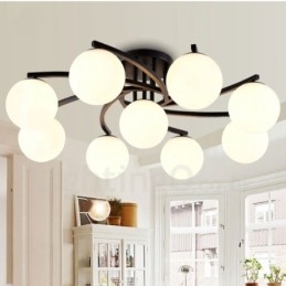 Lámpara de araña rústica integrada de 9 luces con pantalla de cristal