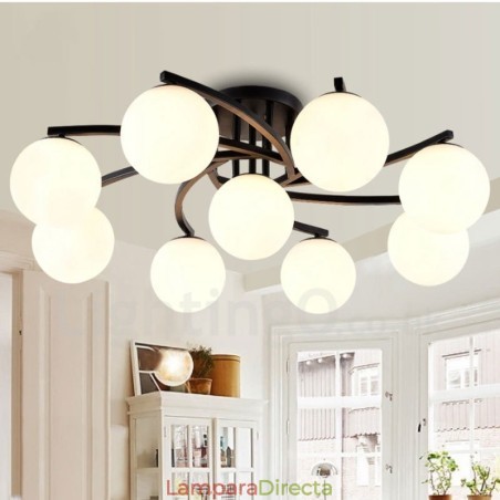 Lámpara de araña rústica integrada de 9 luces con pantalla de cristal Lámpara de araña rústica integrada de 9 luces con pantalla de cristal