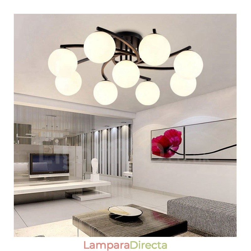 Lámpara de araña rústica integrada de 9 luces con pantalla de cristal