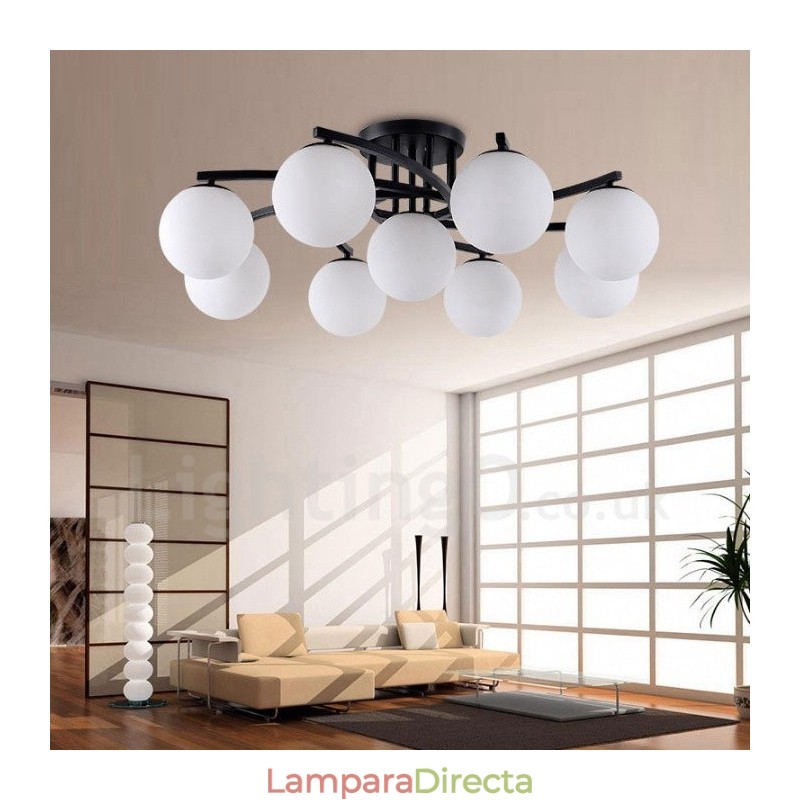 Lámpara de araña rústica integrada de 9 luces con pantalla de cristal