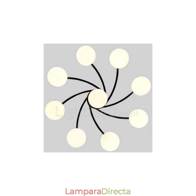 Lámpara de araña rústica integrada de 9 luces con pantalla de cristal