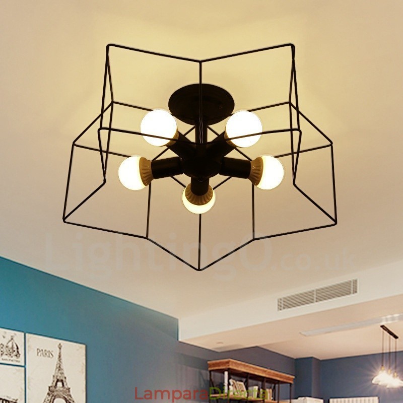 Lámpara de araña integrada rústica de 5 luces