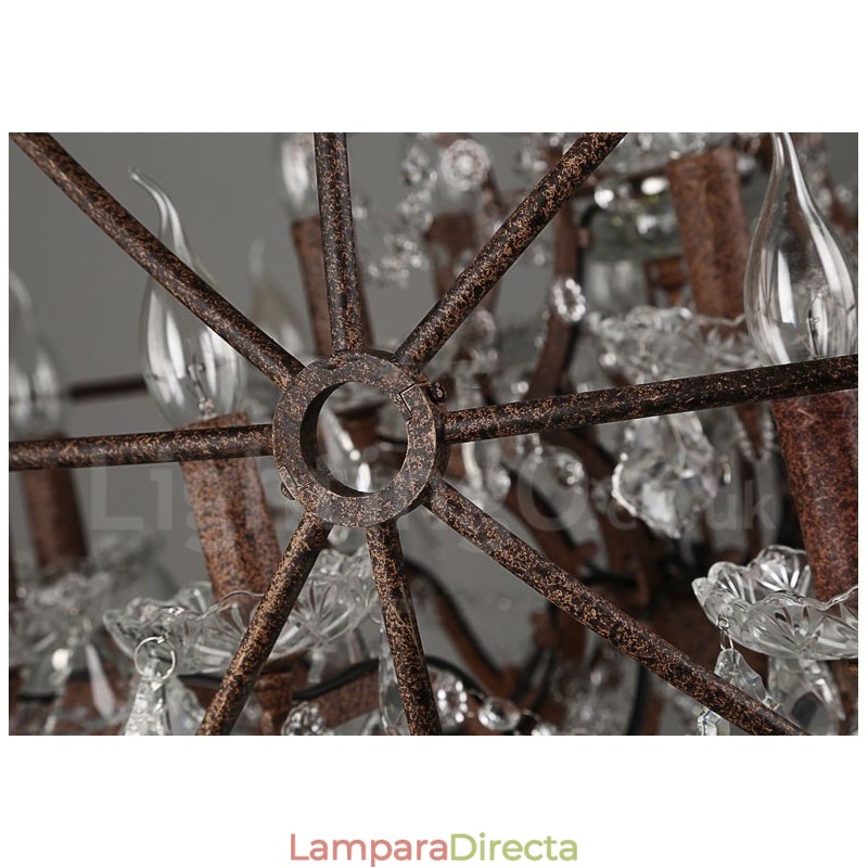 Lámpara colgante de metal con pintura de cristal vintage de 60 cm y 80 cm de diámetro, color oxidado.
