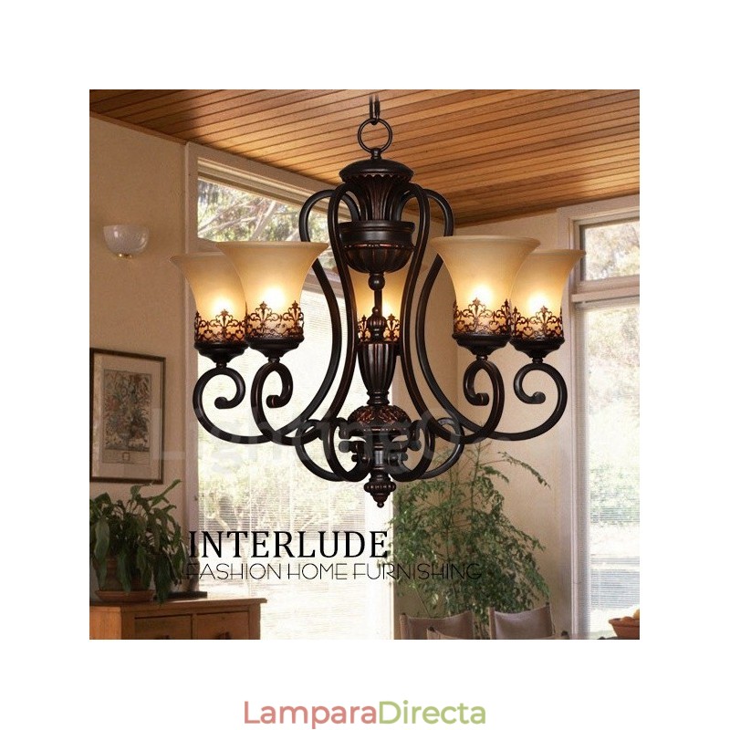 Lámpara de araña de metal integrada de estilo rústico de 5 luces