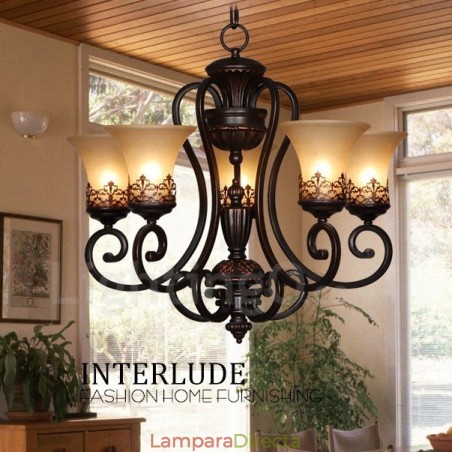 Lámpara de araña de metal integrada de estilo rústico de 5 luces Lámpara de araña de metal integrada de estilo rústico de 5 luces