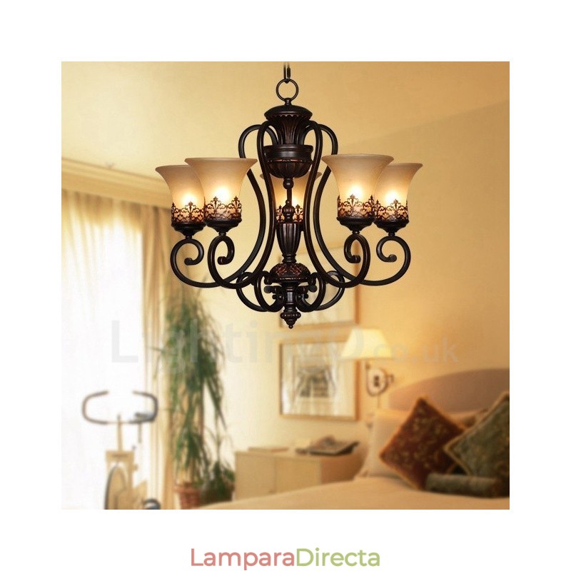 Lámpara de araña de metal integrada de estilo rústico de 5 luces
