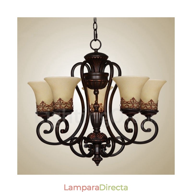 Lámpara de araña de metal integrada de estilo rústico de 5 luces