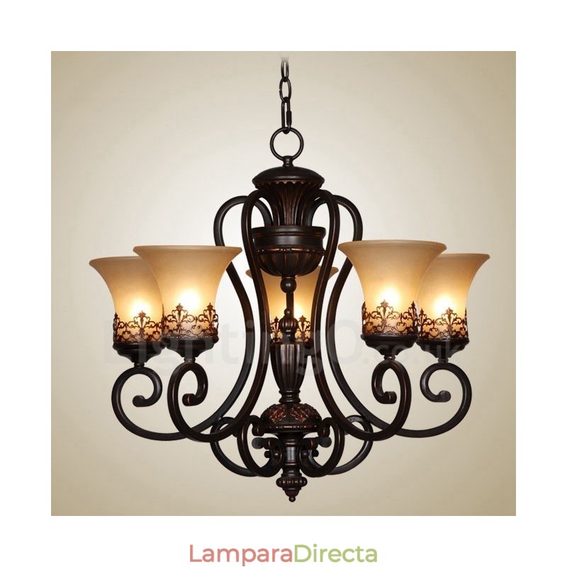 Lámpara de araña de metal integrada de estilo rústico de 5 luces