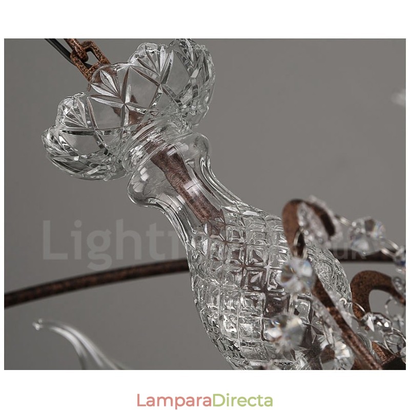 Lámpara colgante de metal con pintura de cristal vintage de 60 cm y 80 cm de diámetro, color oxidado.