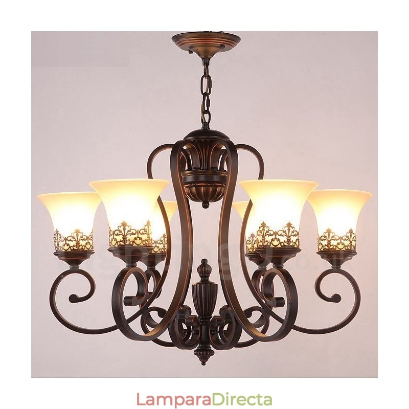 Lámpara de araña de metal integrada estilo rústico de 6 luces
