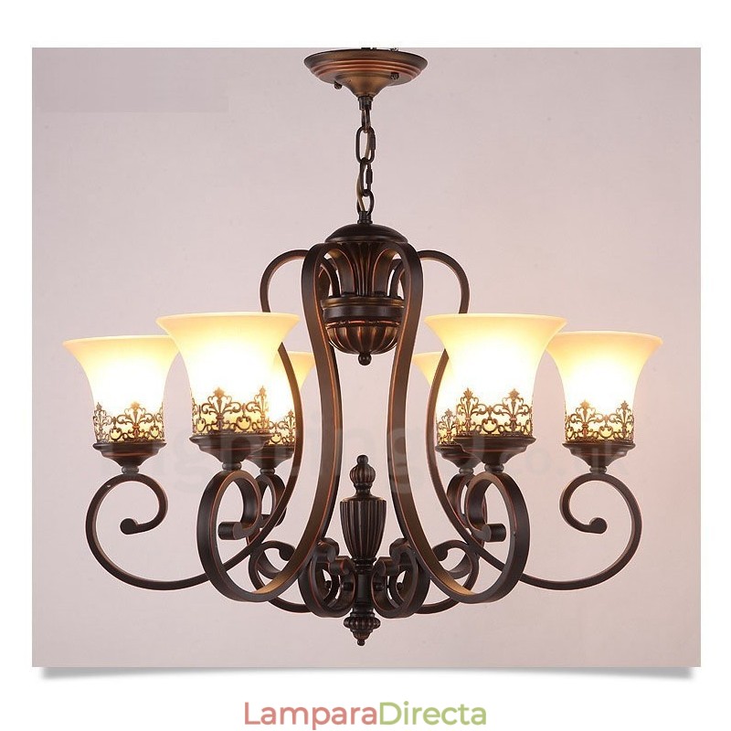 Lámpara de araña de metal integrada estilo rústico de 6 luces