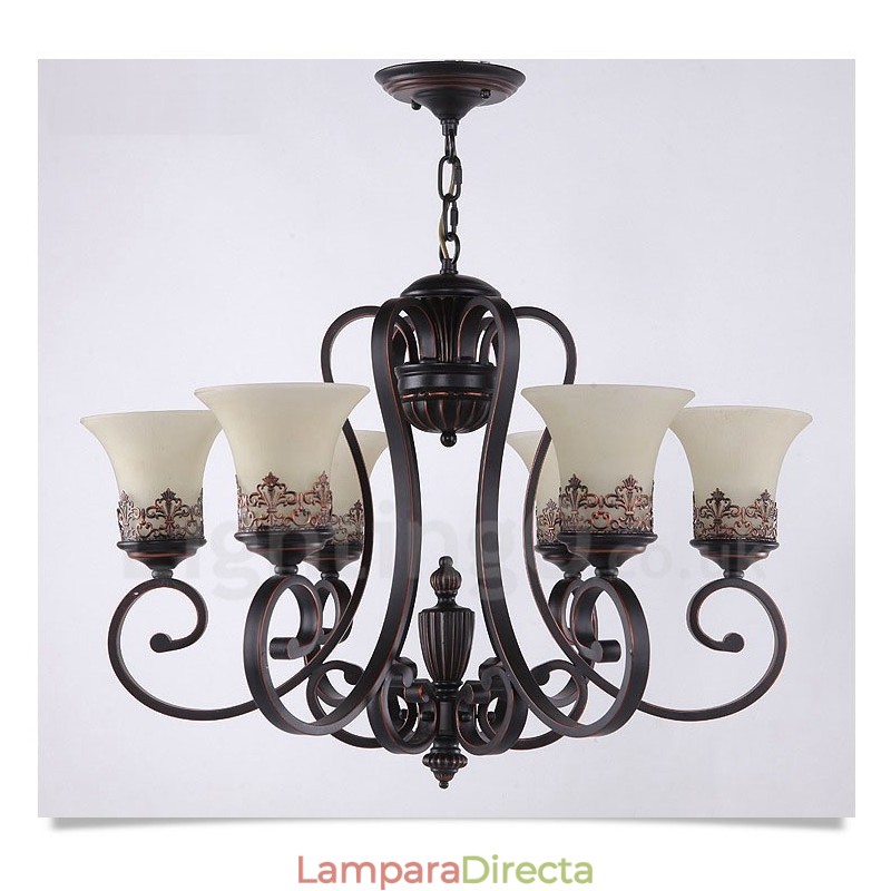 Lámpara de araña de metal integrada estilo rústico de 6 luces