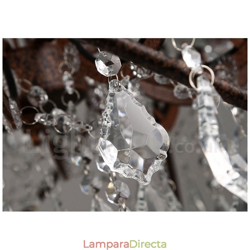 Lámpara colgante de metal con pintura de cristal vintage de 60 cm y 80 cm de diámetro, color oxidado.