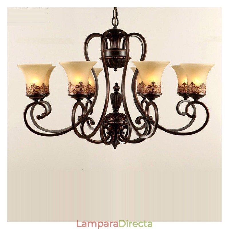 Lámpara de araña de metal integrada estilo rústico Lodge de 8 luces