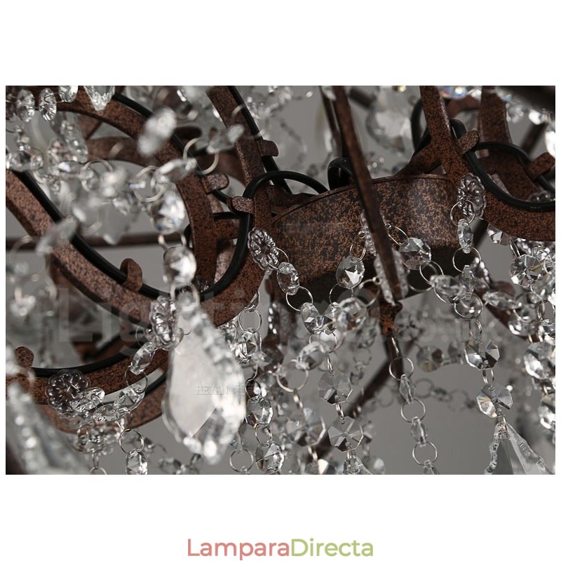 Lámpara colgante de metal con pintura de cristal vintage de 60 cm y 80 cm de diámetro, color oxidado.