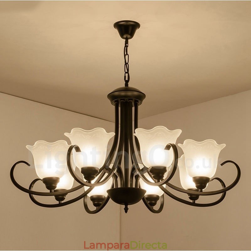 Lámpara de araña de metal integrada estilo rústico de 8 luces