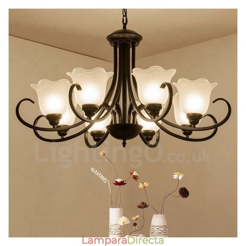 Lámpara de araña de metal integrada estilo rústico de 8 luces