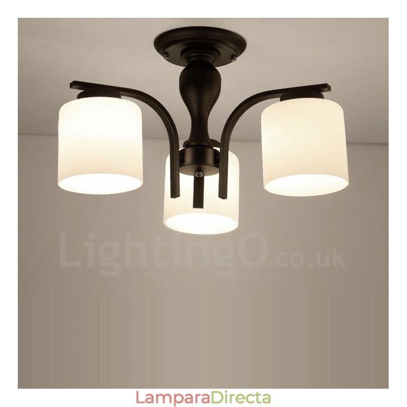 Lámpara de araña de metal integrada de 3 luces con pantalla de cristal