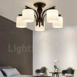 Lámpara de araña de metal integrada de 5 luces con pantalla de cristal