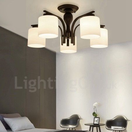 Lámpara de araña de metal integrada de 5 luces con pantalla de cristal Lámpara de araña de metal integrada de 5 luces con pantalla de cristal