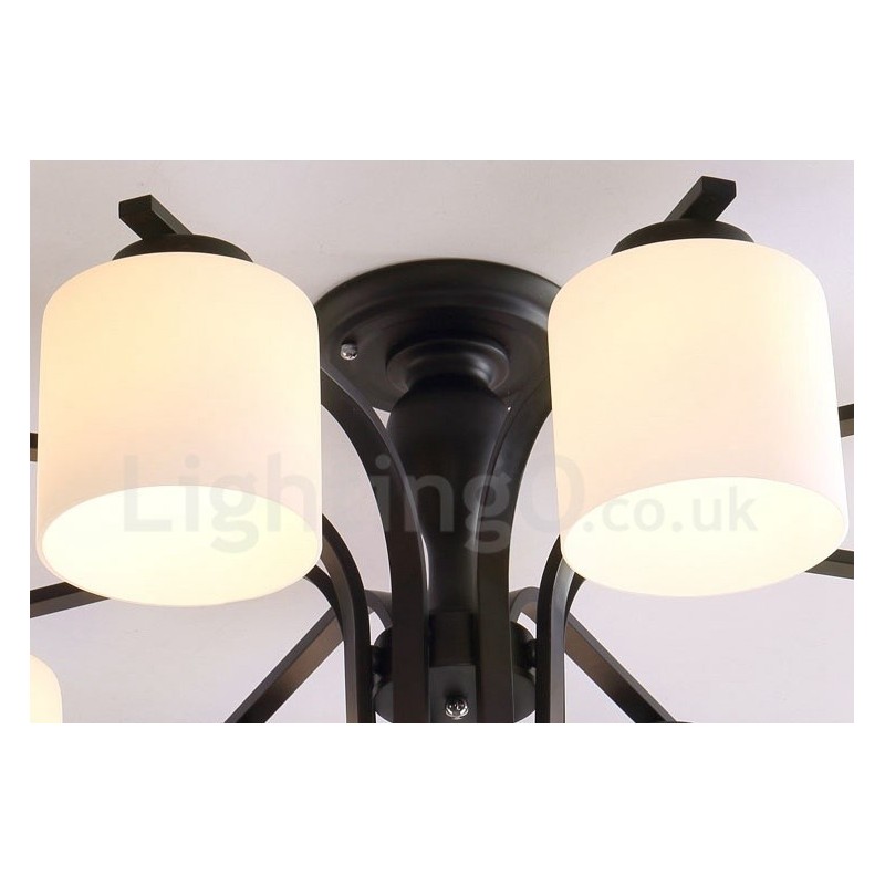 Lámpara de araña de metal integrada de 5 luces con pantalla de cristal