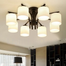 Lámpara de araña de metal integrada de estilo rural de 8 luces con pantalla de cristal