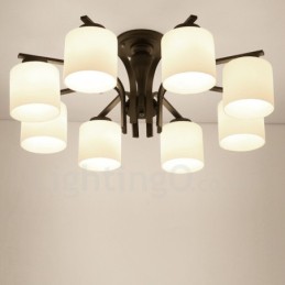 Lámpara de araña de metal integrada de estilo rural de 8 luces con pantalla de cristal