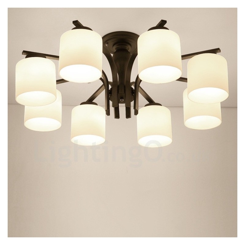 Lámpara de araña de metal integrada de estilo rural de 8 luces con pantalla de cristal