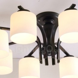 Lámpara de araña de metal integrada de estilo rural de 8 luces con pantalla de cristal
