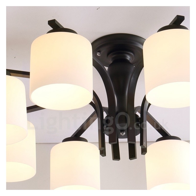 Lámpara de araña de metal integrada de estilo rural de 8 luces con pantalla de cristal